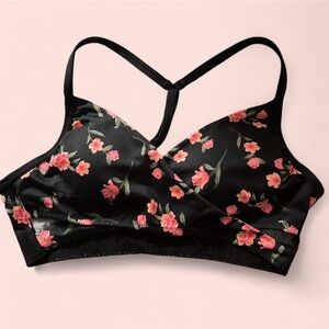 Victoria's Secret Black and Pink Floral Bra